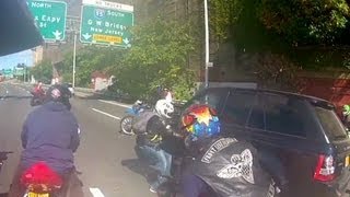 Motorcyclists fight with SUV driver caught on camera [upl. by Korey]