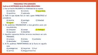 29 Preguntas tipo examen de admisión Sinonimia y antonimia R v 5° [upl. by Bilbe]